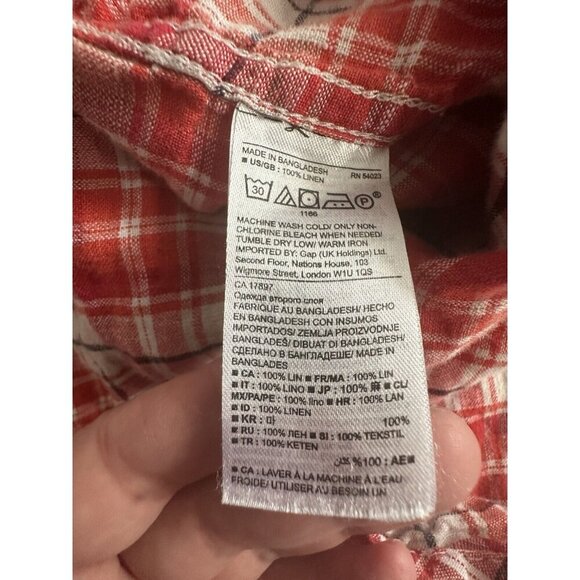 Banana Republic Men's Red Plaid Shirt 100% Linen Camden Fit Sz. M Cowboy Cottage - Picture 6 of 9